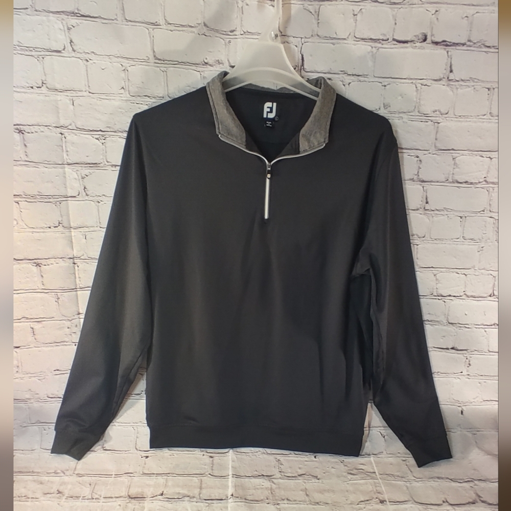 Foot Joy Approach Golf Lightweight Performance Pullover Large Black Grey Collar